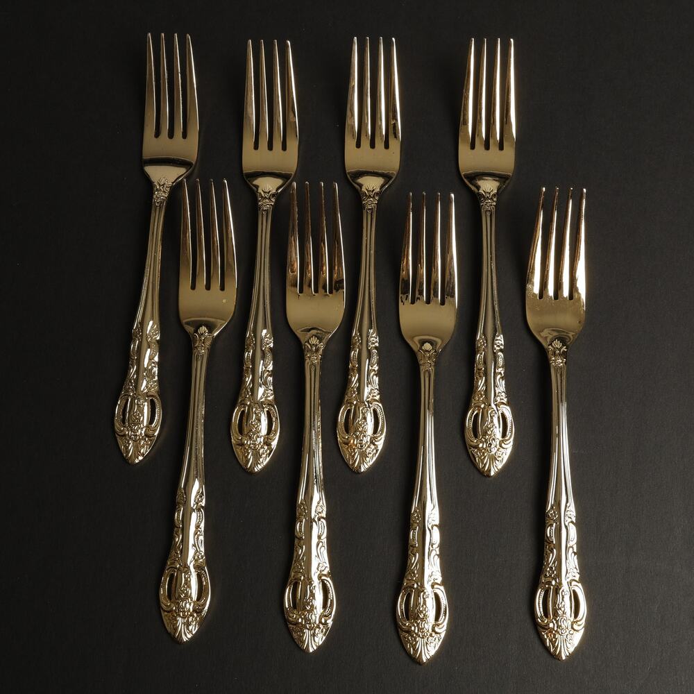 Set of 8 Hanford Forge Ltd HAF30 Gold Plate Stainless Dinner Forks